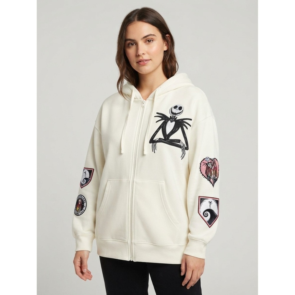 Disney The Nightmare Before Christmas Jack Skellington Full Zip Hoodie Ivory XL